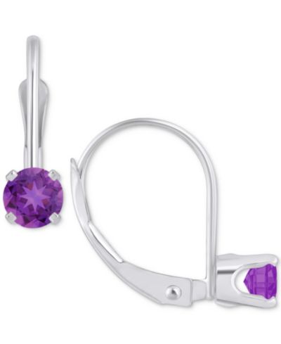 Серьги-подвески Amethyst Solitaire Leverback в белом золоте 14k