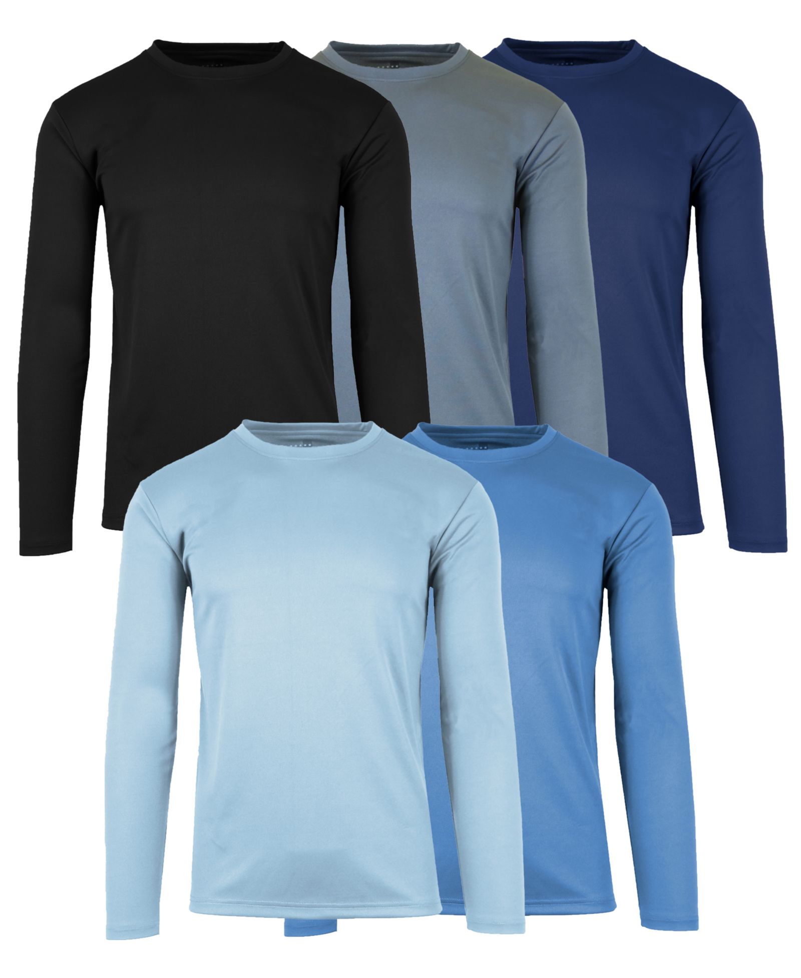 Galaxy By Harvic Men's Long Sleeve Moisture-Wicking Performance Crew Neck Tee -5 Pack