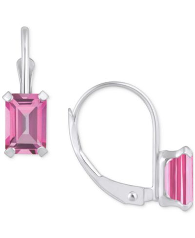 Серьги-подвески Pink Topaz Emerald-Cut в 10k Gold