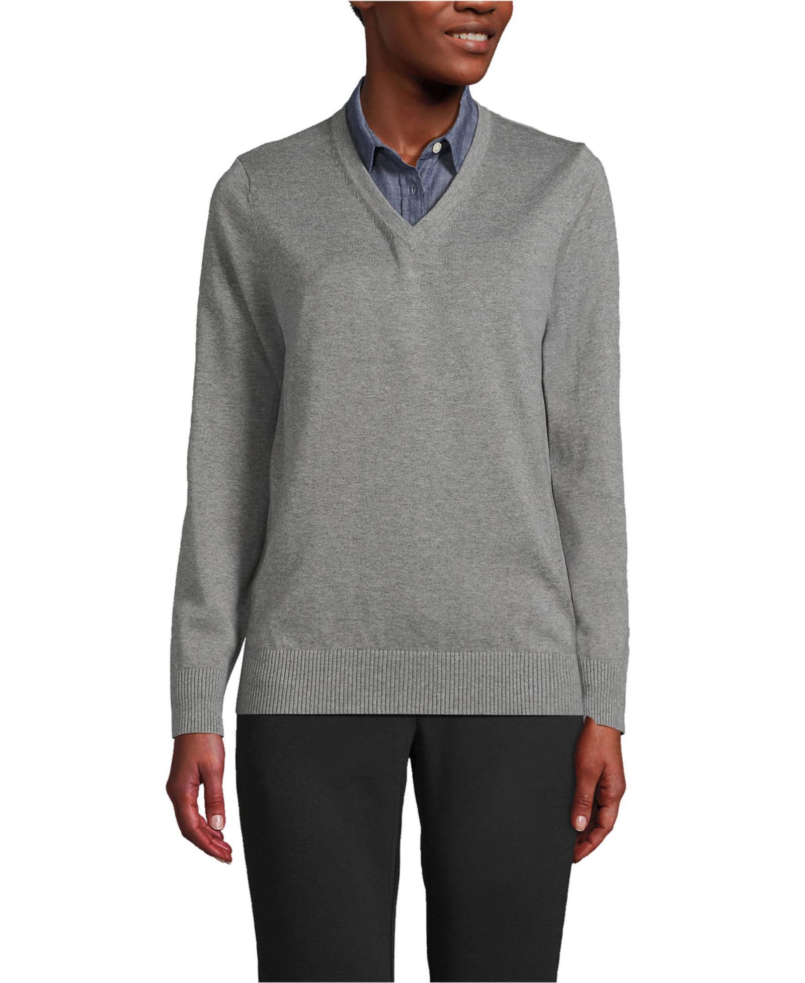 Lands' End Men's Unisex Cotton Modal V-neck Pullover Sweater