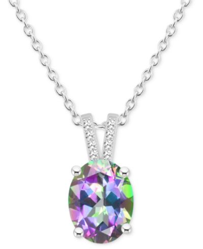 Подвеска Mystic Topaz & Diamond Accent Oval 18" Sterling Silver