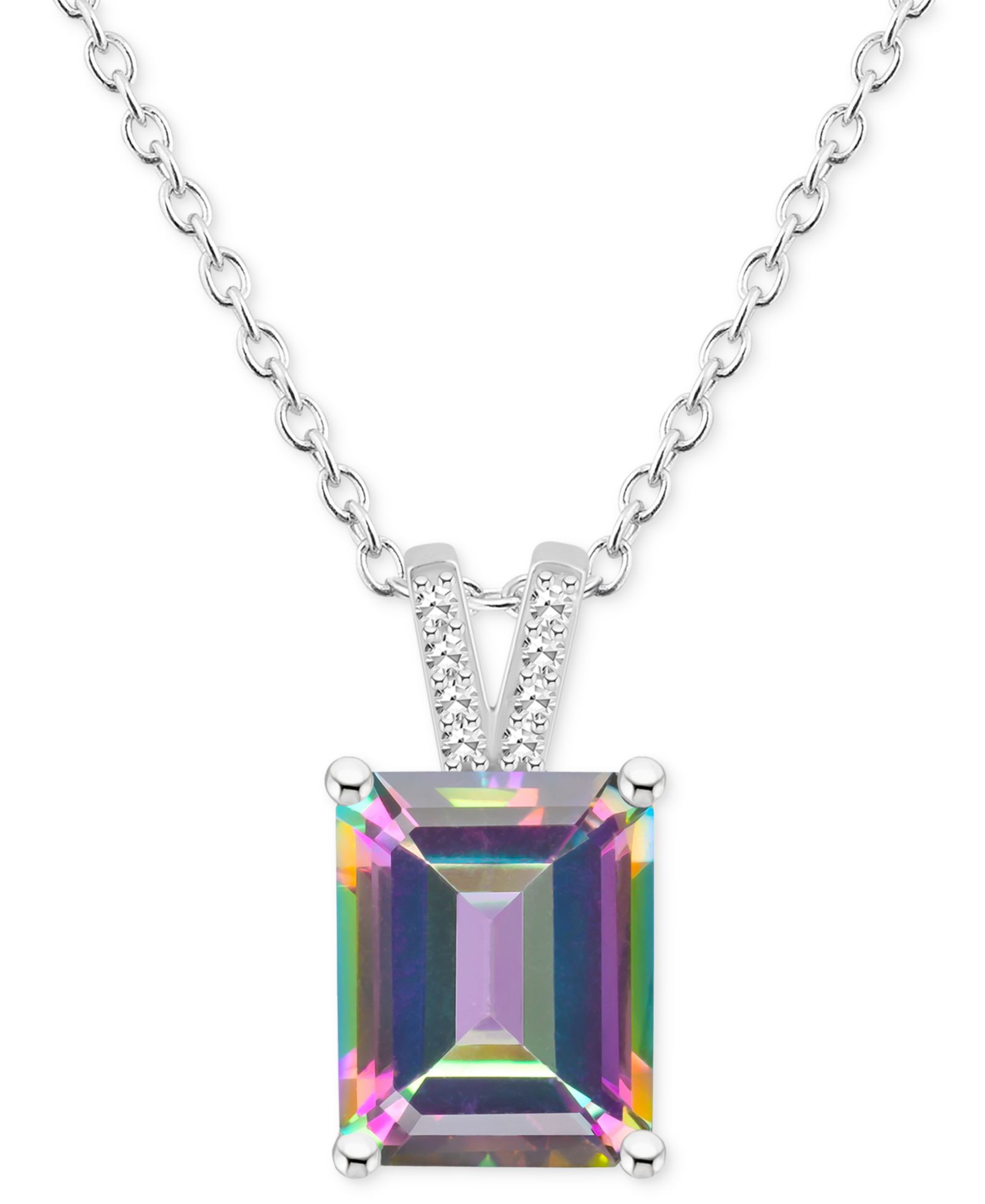 Mystic Topaz (4-1/4 ct. t.w.) & Diamond Accent изумрудно-ограненное ожерелье-подвеска 18" из стерлингового серебра