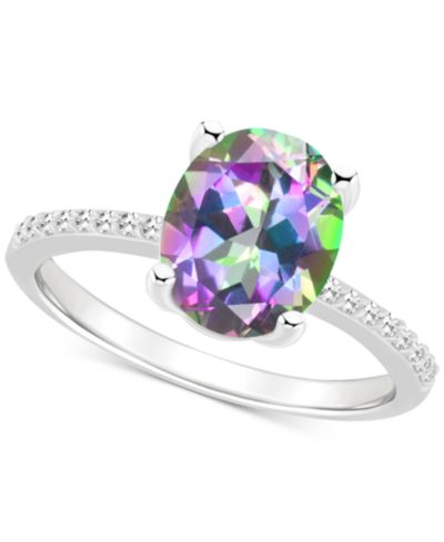 Кольцо-солитер с мистическим топазом (3-5/8 ct. t.w.) и бриллиантом (1/10 ct. t.w.) из стерлингового серебра (также в розовом топазе)