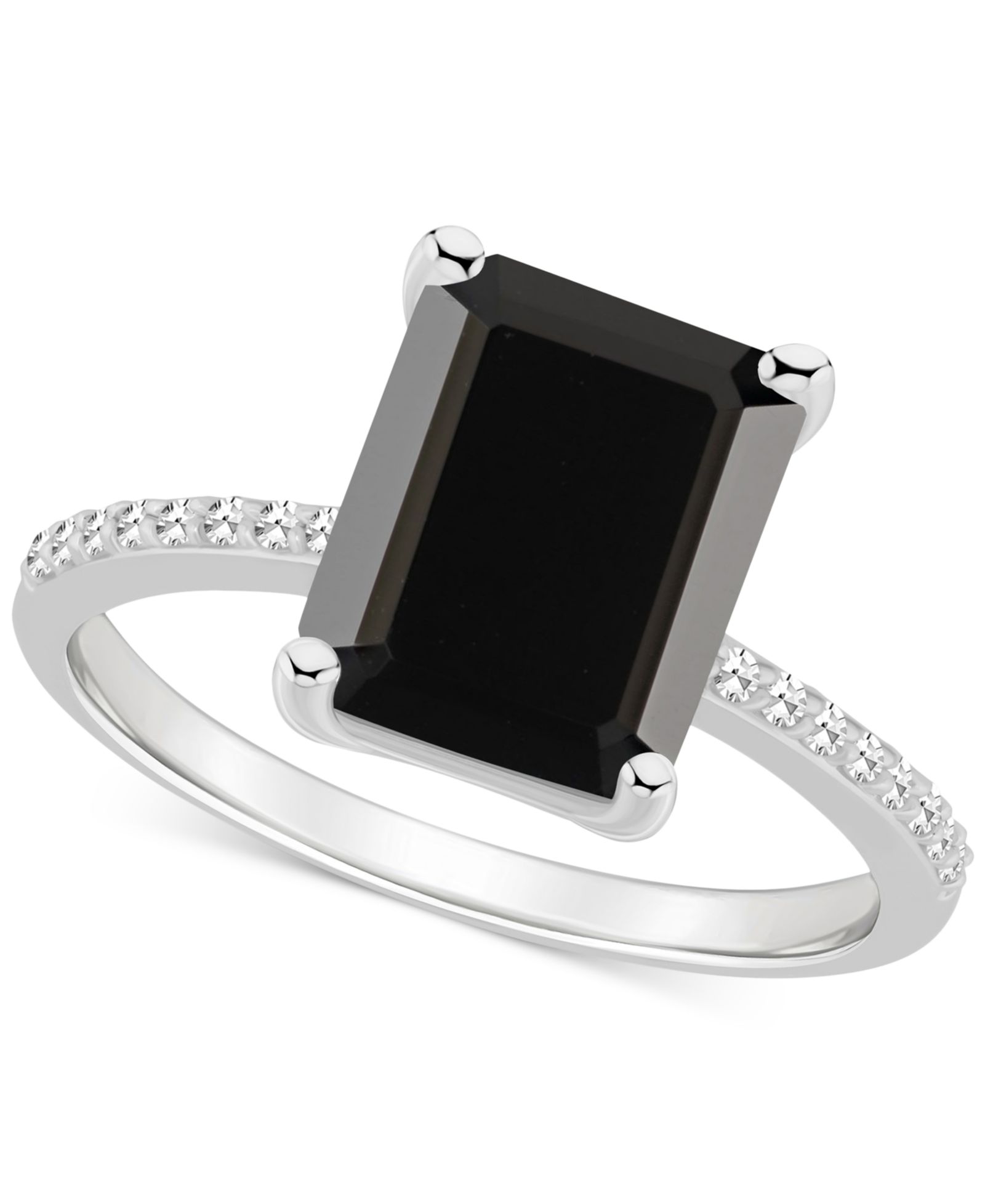 Onyx & Diamond (1/10 ct. t.w.) Emerald-Cut Statement Ring in Sterling Silver