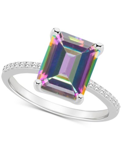 Кольцо Bling Jewelry Mystic Topaz (4-1/4 ct. t.w.) & Diamond (1/10 ct. t.w.) Emerald-Cut Statement в серебре