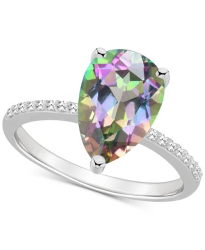 Кольцо с аметистом Mystic Topaz и бриллиантом в серебряной оправе