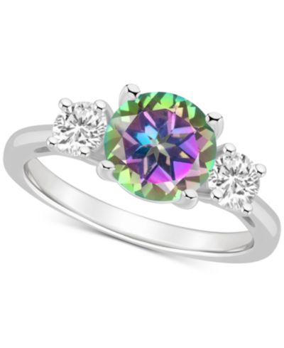 Mystic Topaz (2-3/8 ct. t.w.) & White Topaz (5/8 ct. t.w.) Three Stone Ring in Sterling Silver (Also in Pink Topaz)