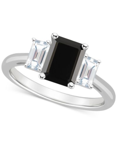 Кольцо с ониксом и белым топазом (3/4 ct. t.w.) Emerald-Cut из стерлингового серебра