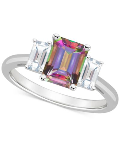 Mystic Topaz (2 ct. t.w.) & White Topaz (3/4 ct. t.w.) Emerald-Cut Statement Ring in Sterling Silver (Also in Pink Topaz)
