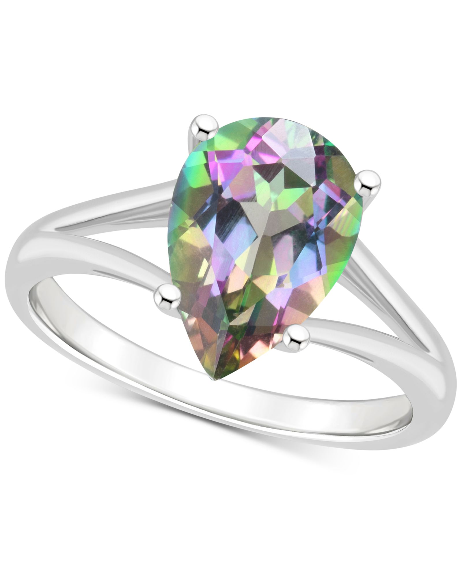Mystic Topaz Pear Split Shank Solitaire Ring (3-5/8 ct. t.w.) in Sterling Silver (Also in Pink Topaz)