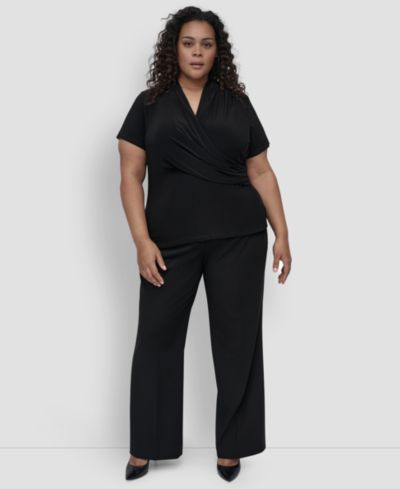 DKNY Plus Size Short-Sleeve Faux-Wrap Top