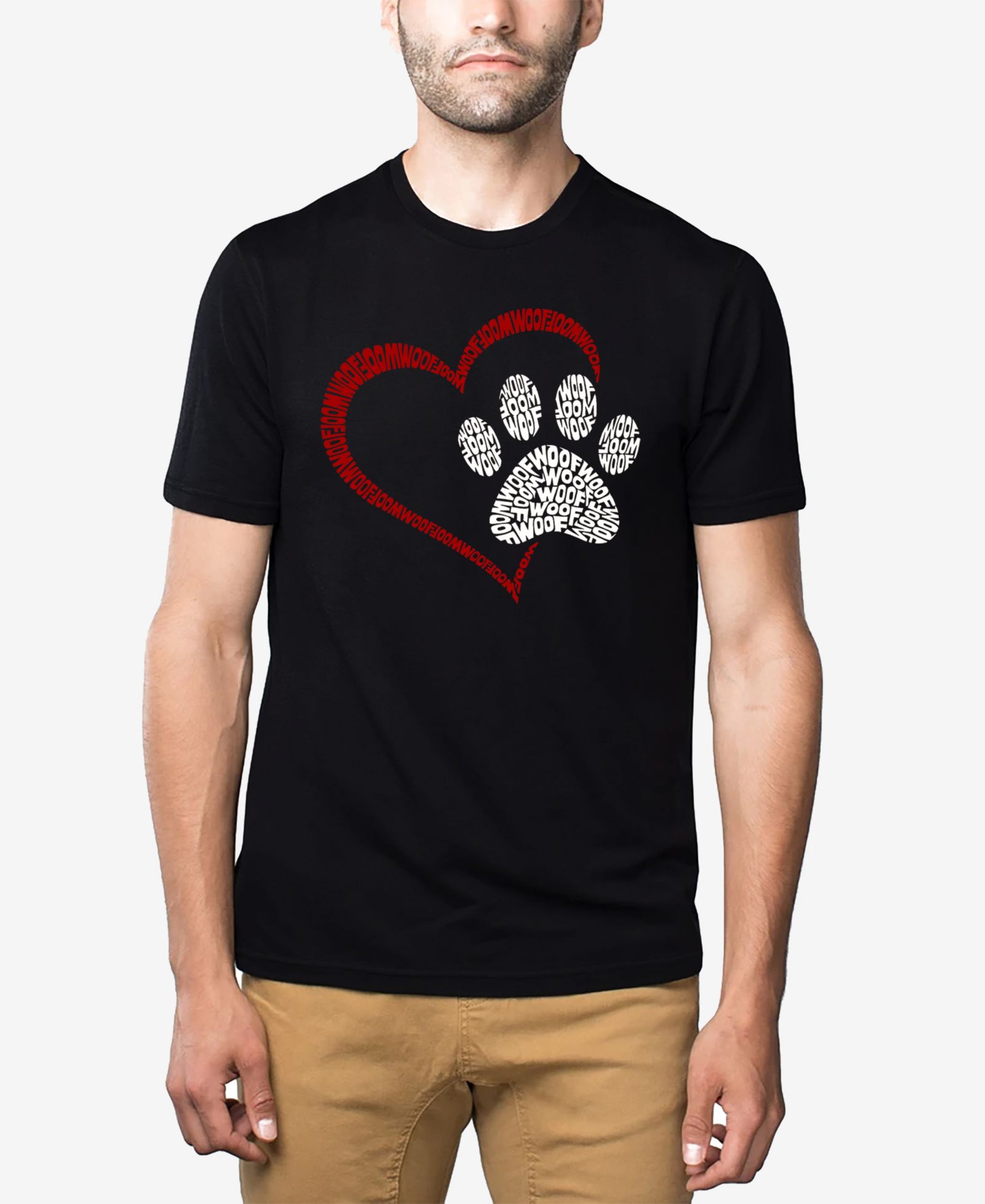 LA Pop Art Men's Cotton/Poly Blend Word Art T-Shirt - Paw Heart