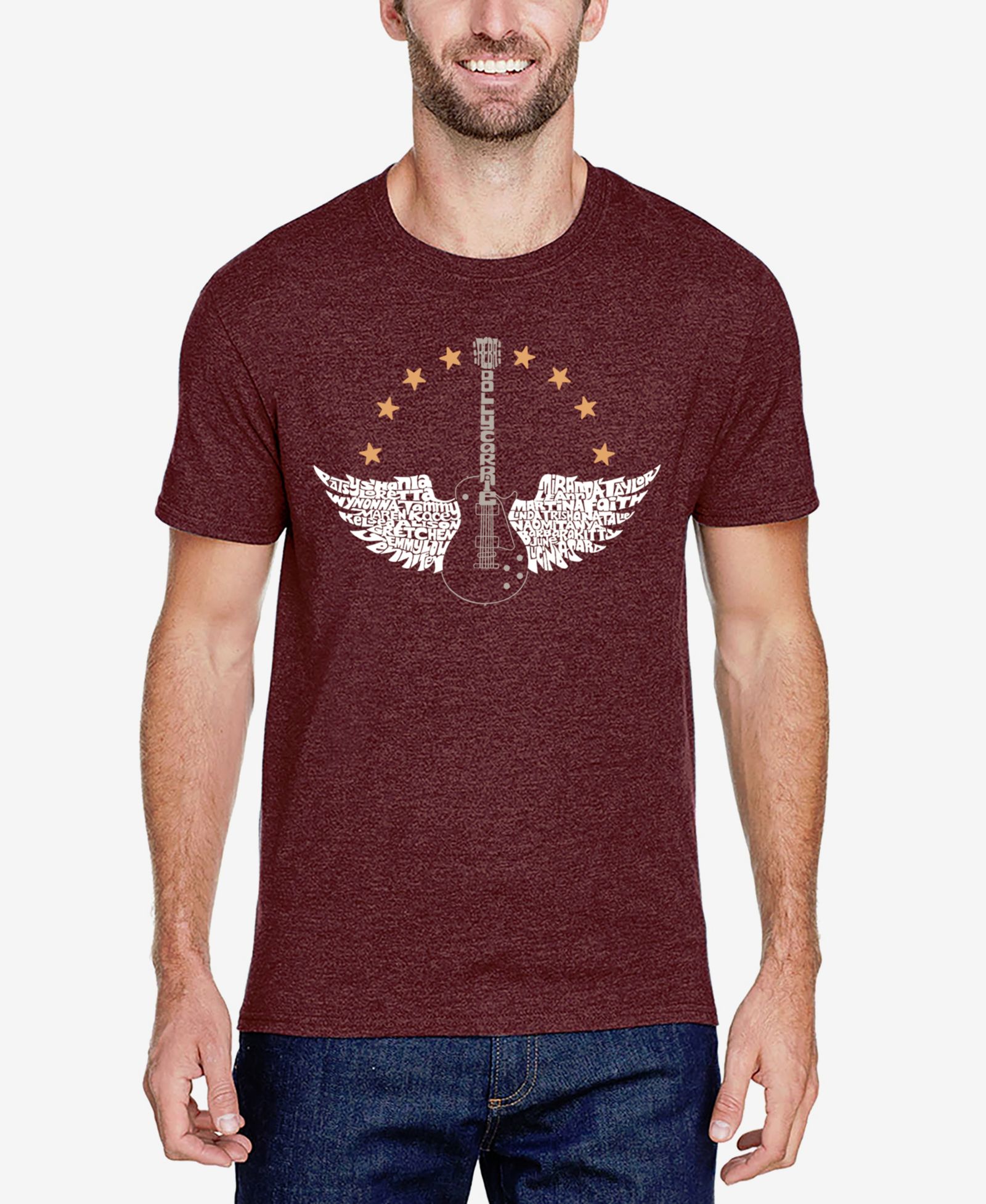 LA Pop Art Men's Cotton/Poly Blend Word Art T-Shirt - Female Country Singers Guitar