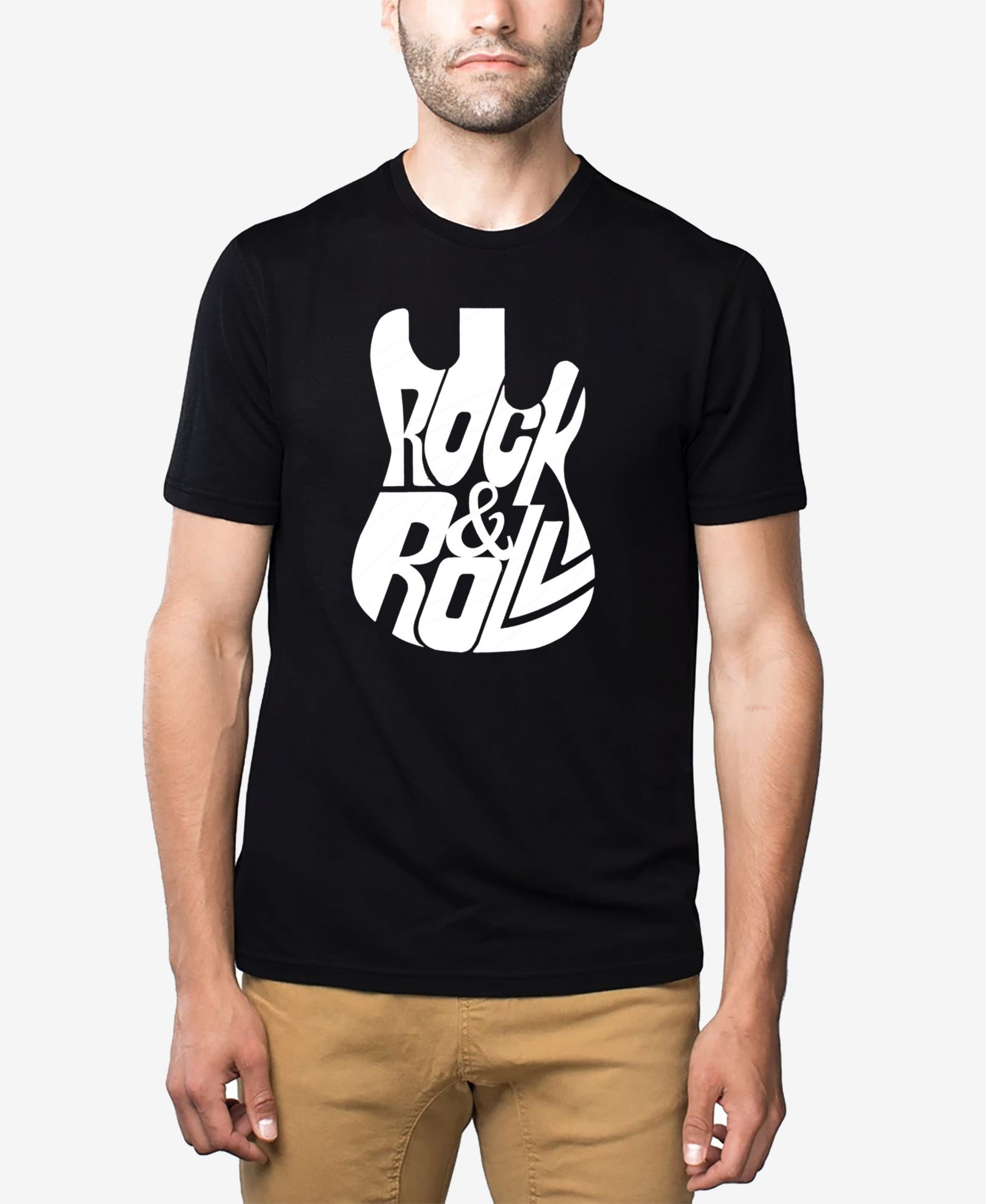 LA Pop Art Men's Cotton/Poly Blend Word Art T-Shirt - Rock & Roll Guitar