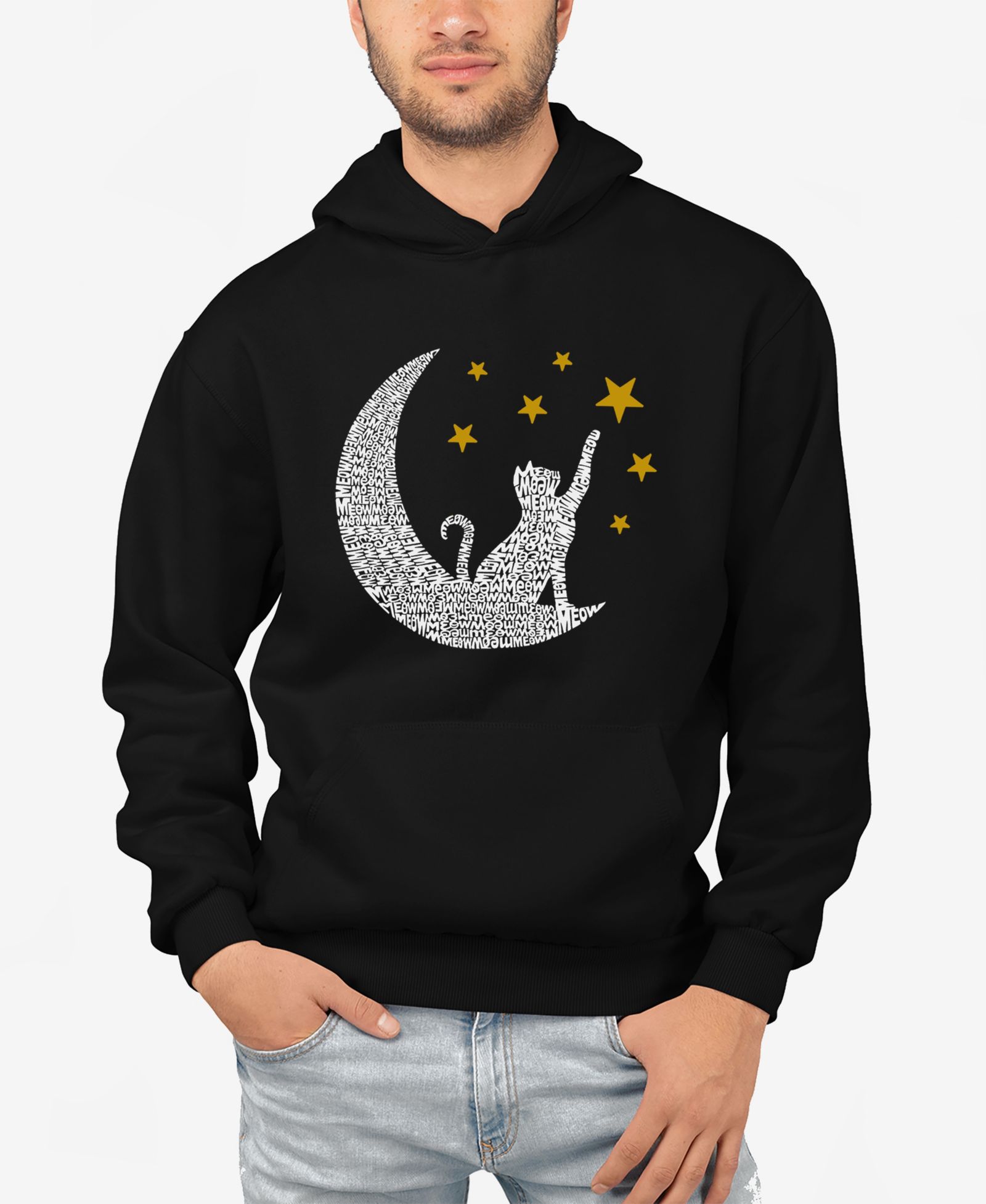 LA Pop Art Cat Moon - Men's Word Art Hooded Sweatshirt