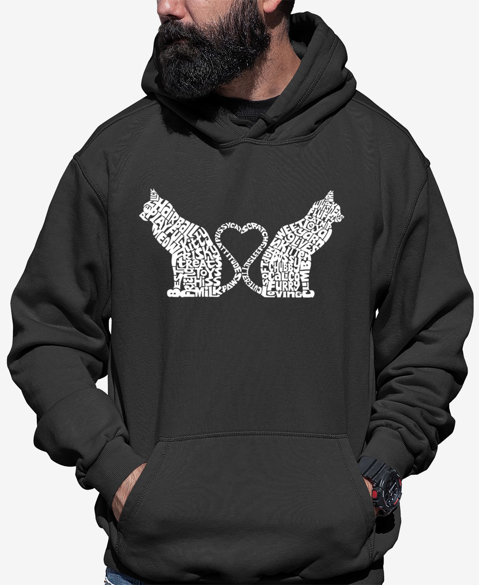 Мужской худи с принтом LA Pop Art Cat Tail Hearts - Men's Word Art Hooded Sweatshirt