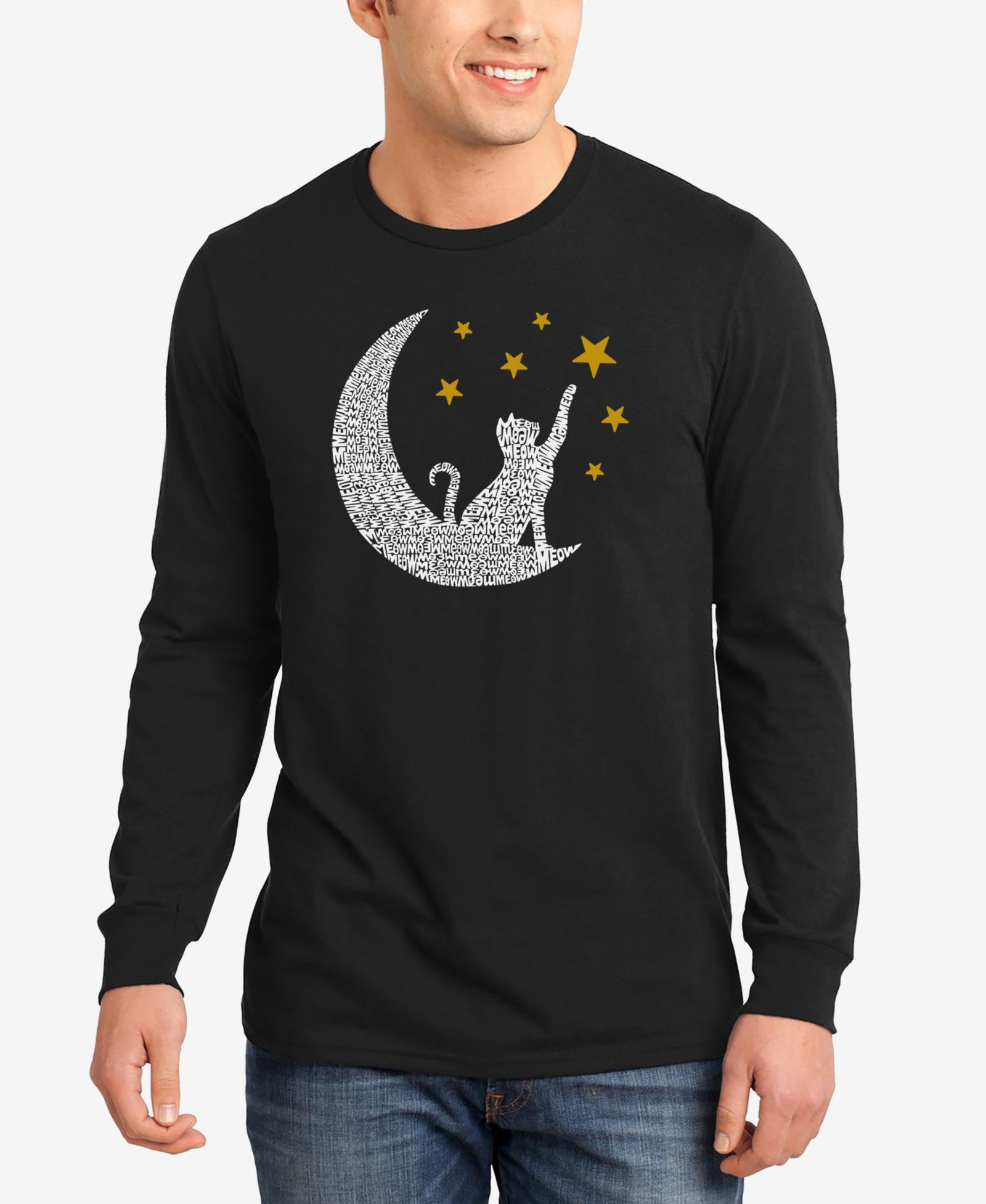 LA Pop Art Мужская футболка с длинным рукавом Cat Moon