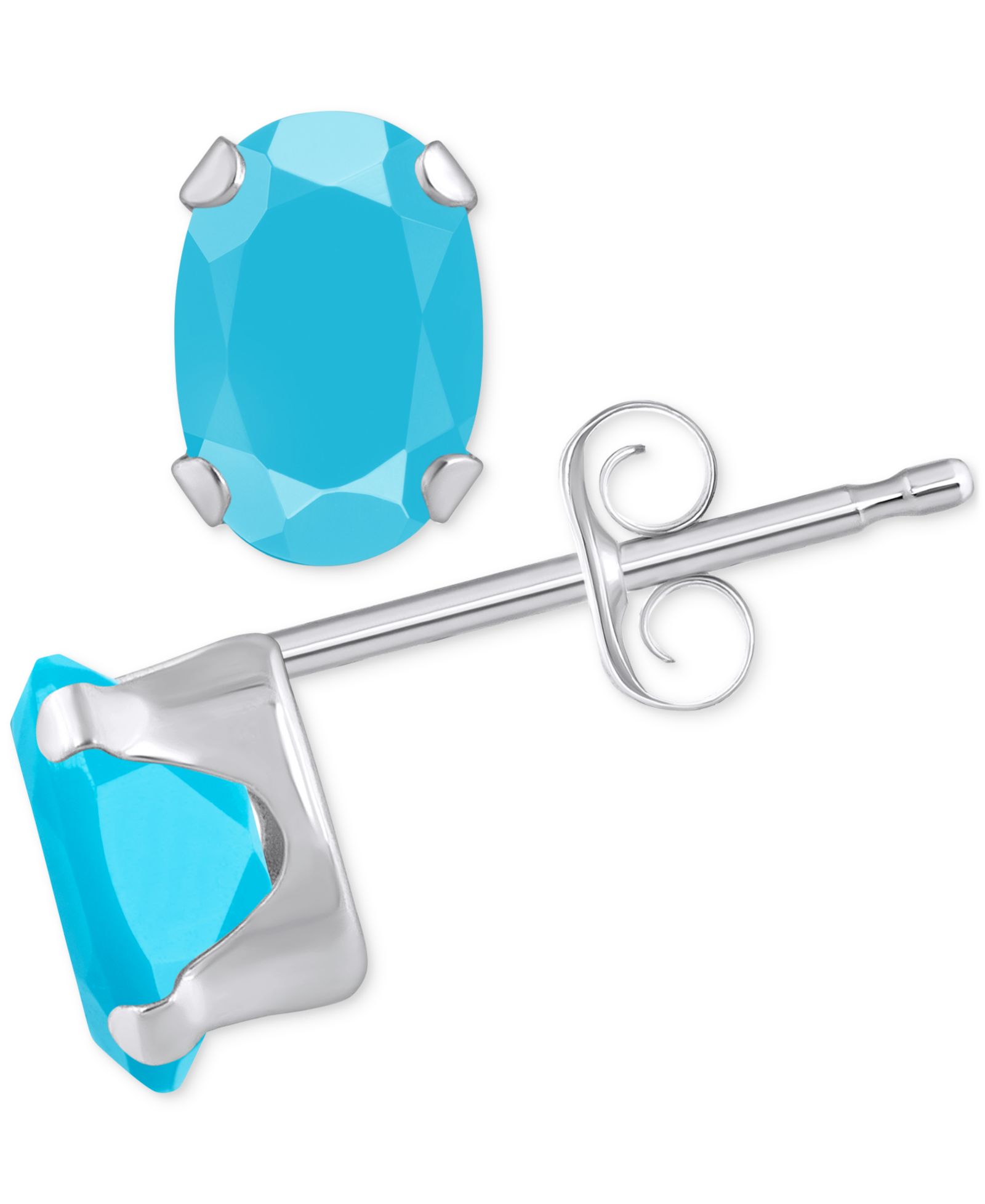 Turquoise Solitaire Oval Claw-Set Stud Earrings in 14k Gold