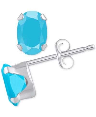Turquoise Solitaire Oval Claw-Set Stud Earrings in 14k Gold