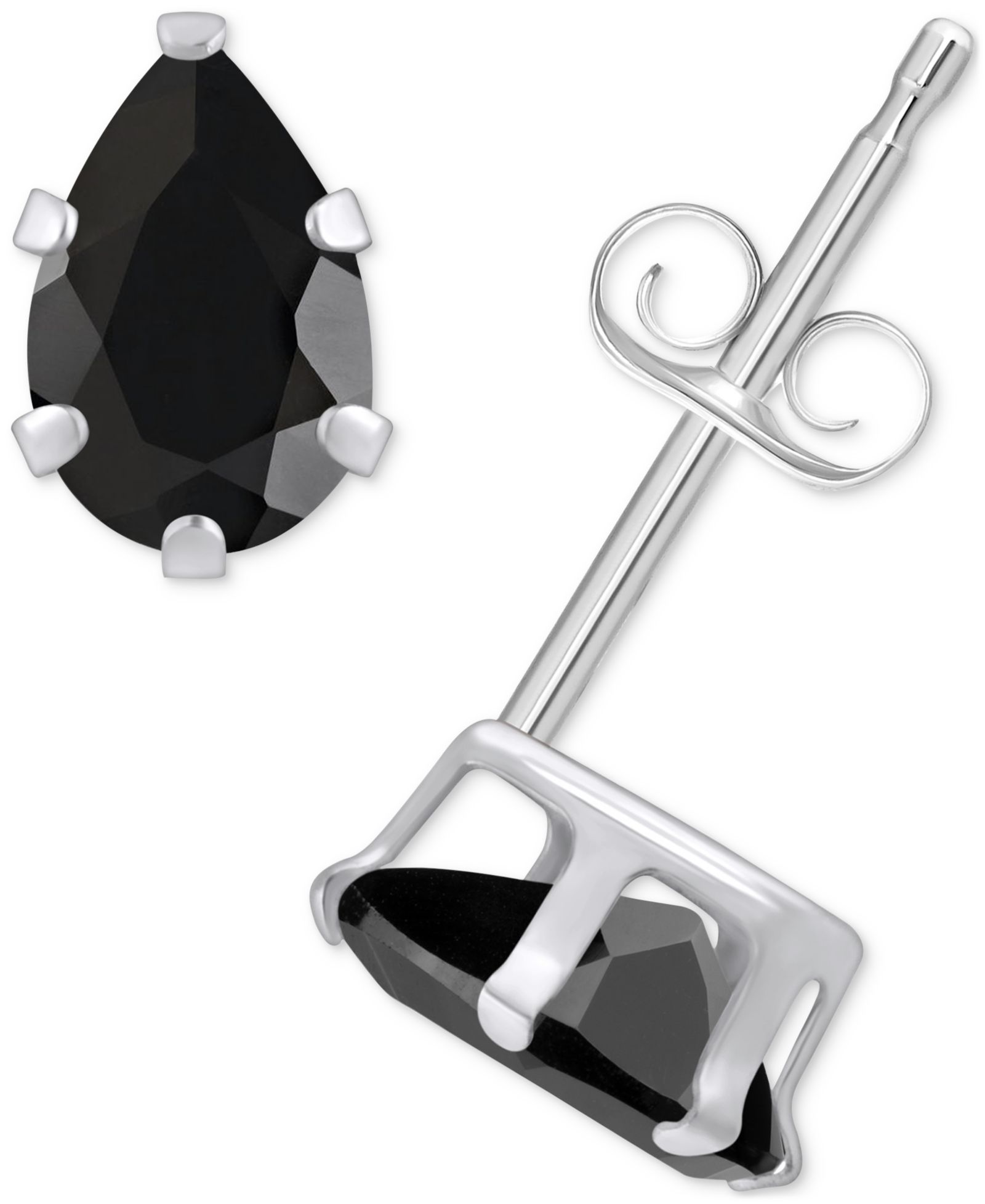 Onyx Pear Solitaire Six Prong Stud Earrings in 14k Gold