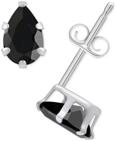 Onyx Pear Solitaire Six Prong Stud Earrings in 14k Gold