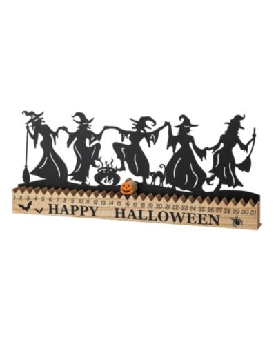 Glitzhome 18"L Halloween Wooden Metal Dancing Witch Silhouette Countdown Table Sign