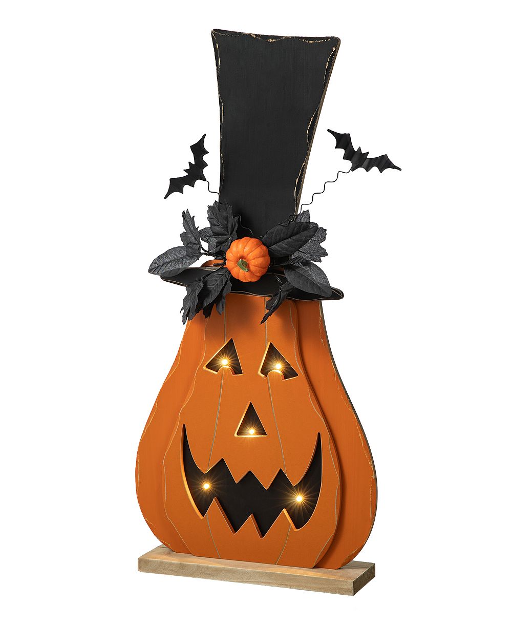 Декор для крыльца Glitzhome Halloween Lighted Wooden Jack-O-Lantern с таймером