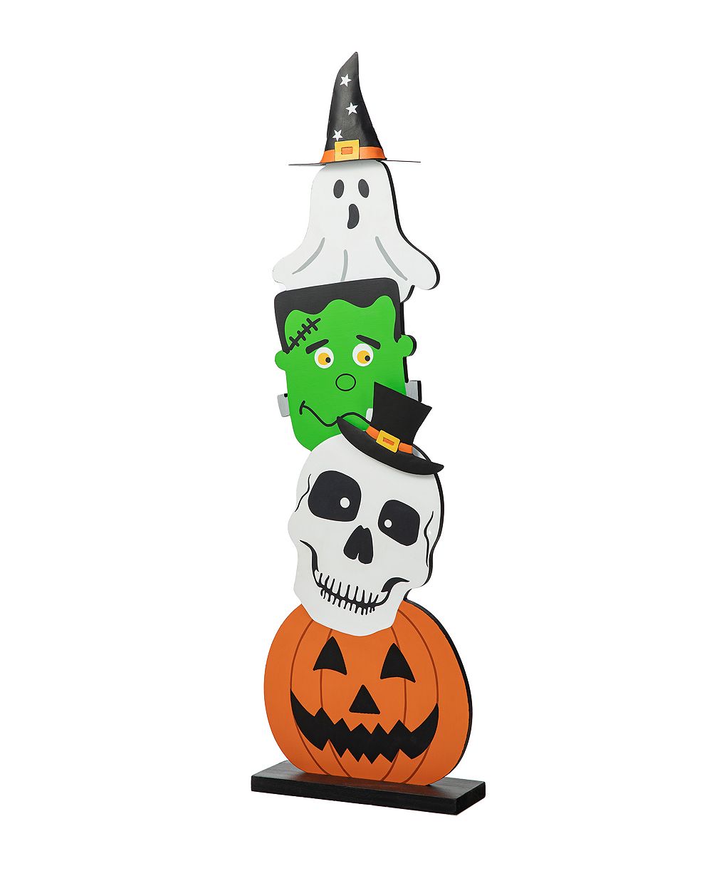 Декор для крыльца Glitzhome 36"H Halloween Wooden Stacked Ghost Frankenstein Skull Pumpkin