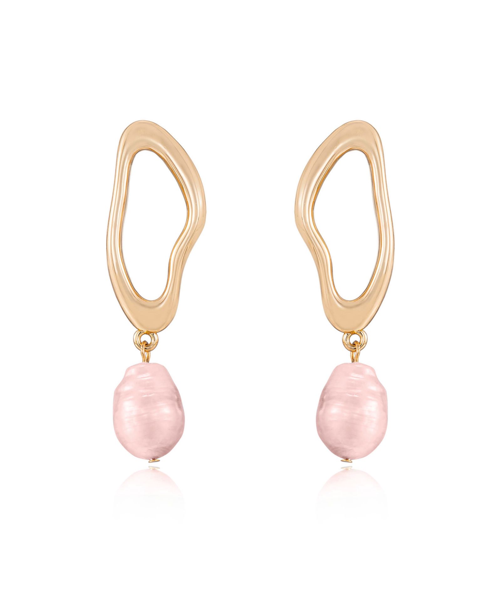 Ettika Open Circle 18k Gold Plated and Pink Freshwater Pearl Dangle Earrings