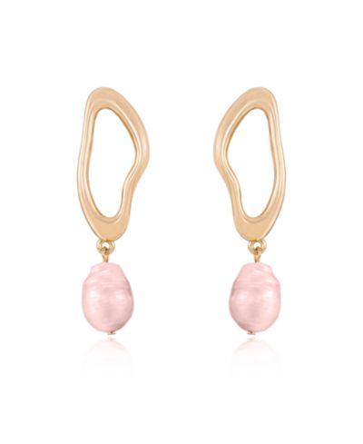 Серьги Ettika Open Circle 18k Gold Plated and Pink Freshwater Pearl Dangle