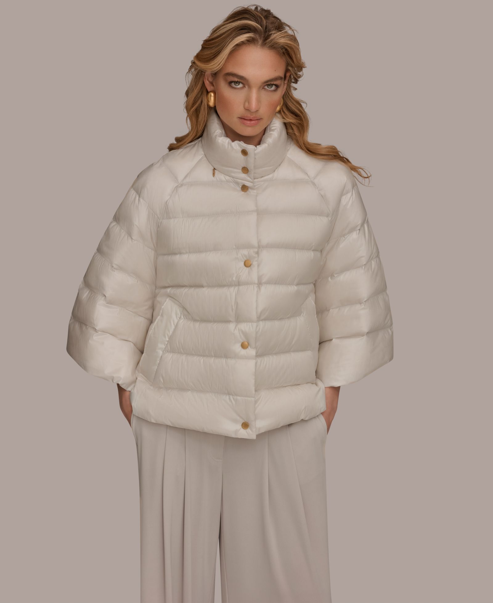 Donna Karan New York Women's Stand-Collar Down Puffer Cape