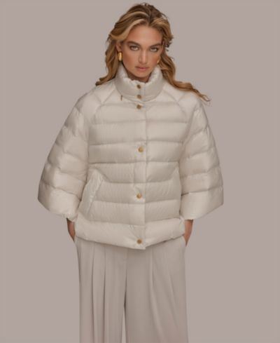 Пуховая накидка с воротником-стойкой Donna Karan New York Women's Stand-Collar Down Puffer Cape