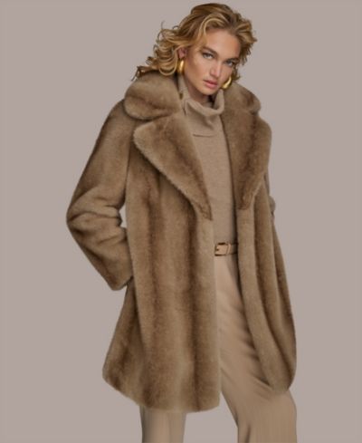 Donna Karan New York женское пальто из искусственного меха с отложным воротником