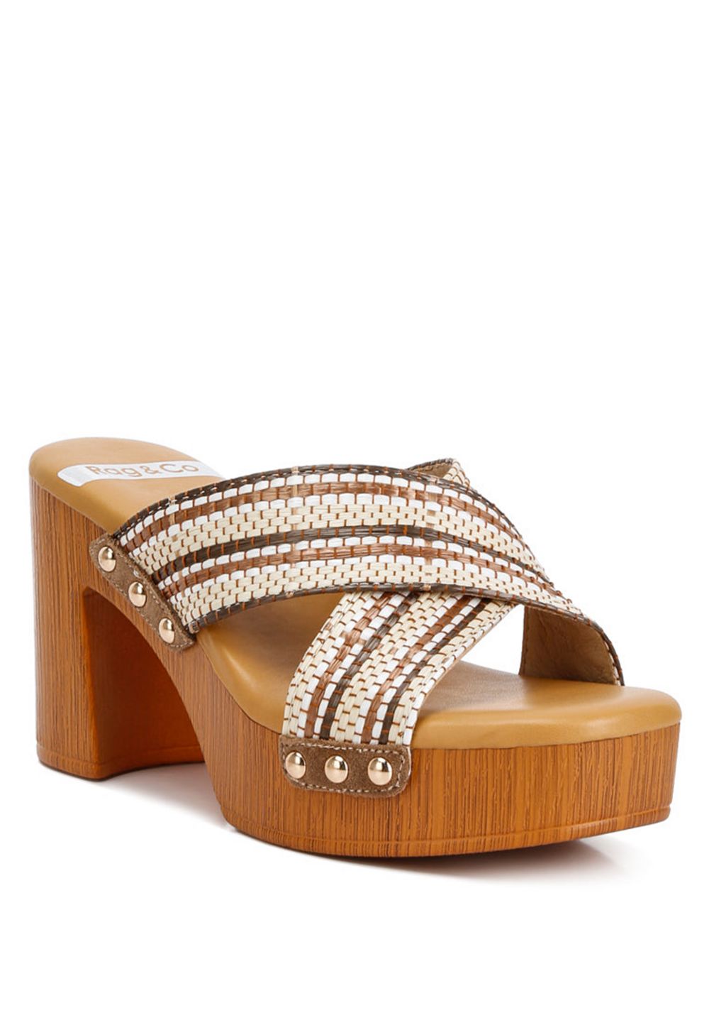 Rag and Co Womens Finley Raffia High Block Heel Mules