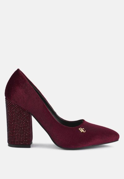 CYBER-GIRL Womens Rhinestone Block Heeled Pumps
