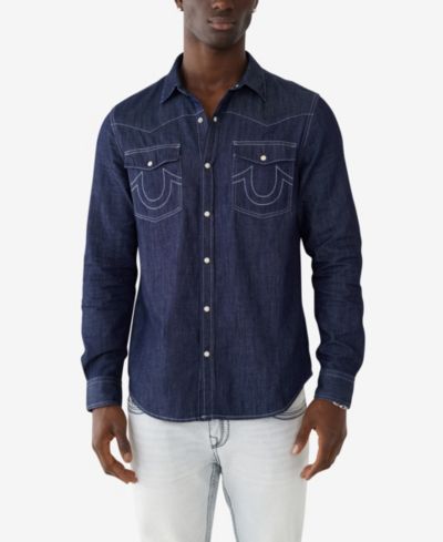 True Religion Men's Dark Wash Western Shirt