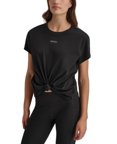 Женская хлопковая футболка DKNY Sport с узлом и логотипом