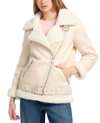 Женское пальто GUESS Women's Faux-Shearling Asymmetric Moto Coat