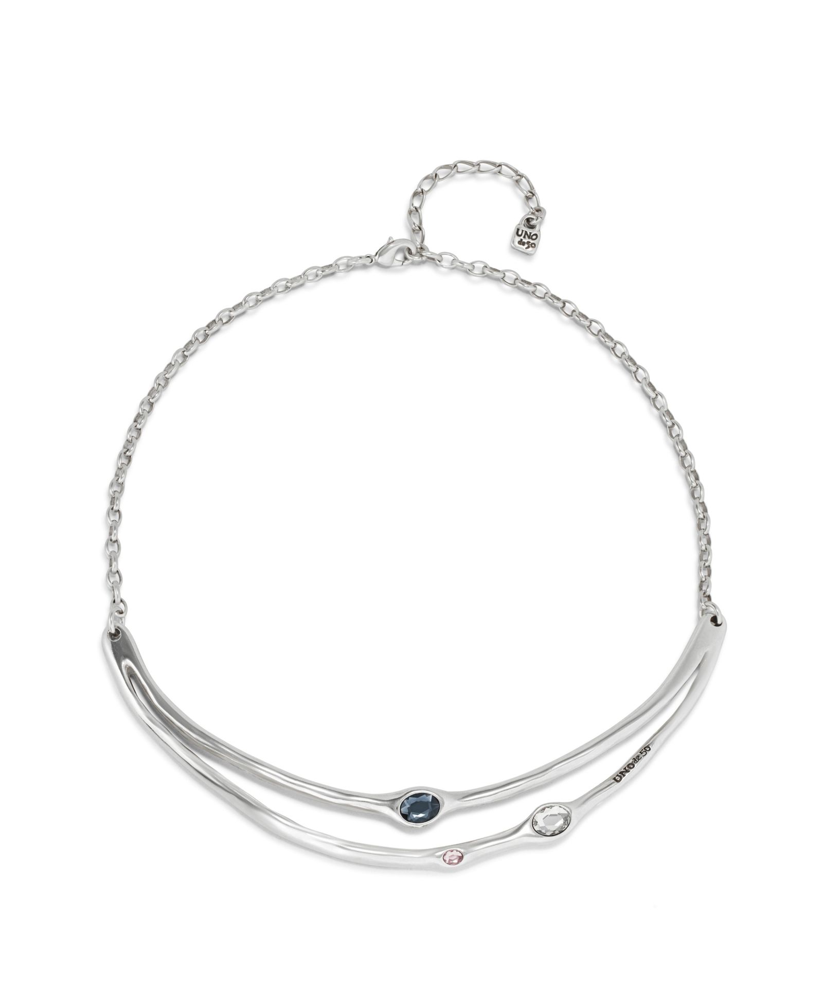 UNOde50 Sterling Silver Plated Metal Alloy Rigid Necklace with Faceted Crystals