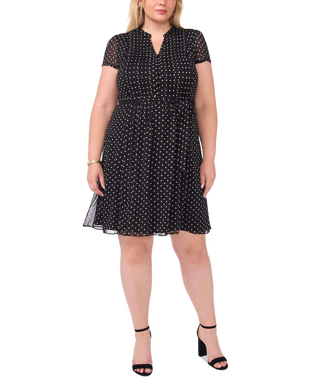 MSK Plus Size Printed Split-Neck Cap-Sleeve Dress
