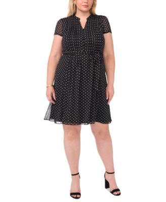 MSK Plus Size Printed Split-Neck Cap-Sleeve Dress