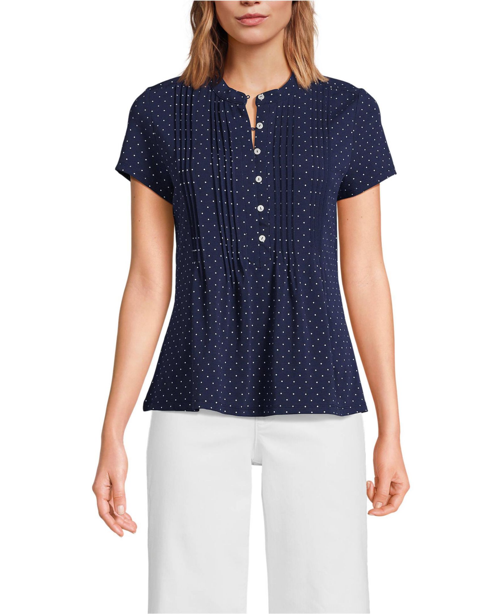 Женский топ Lands' End Lightweight Jersey Button Pintuck