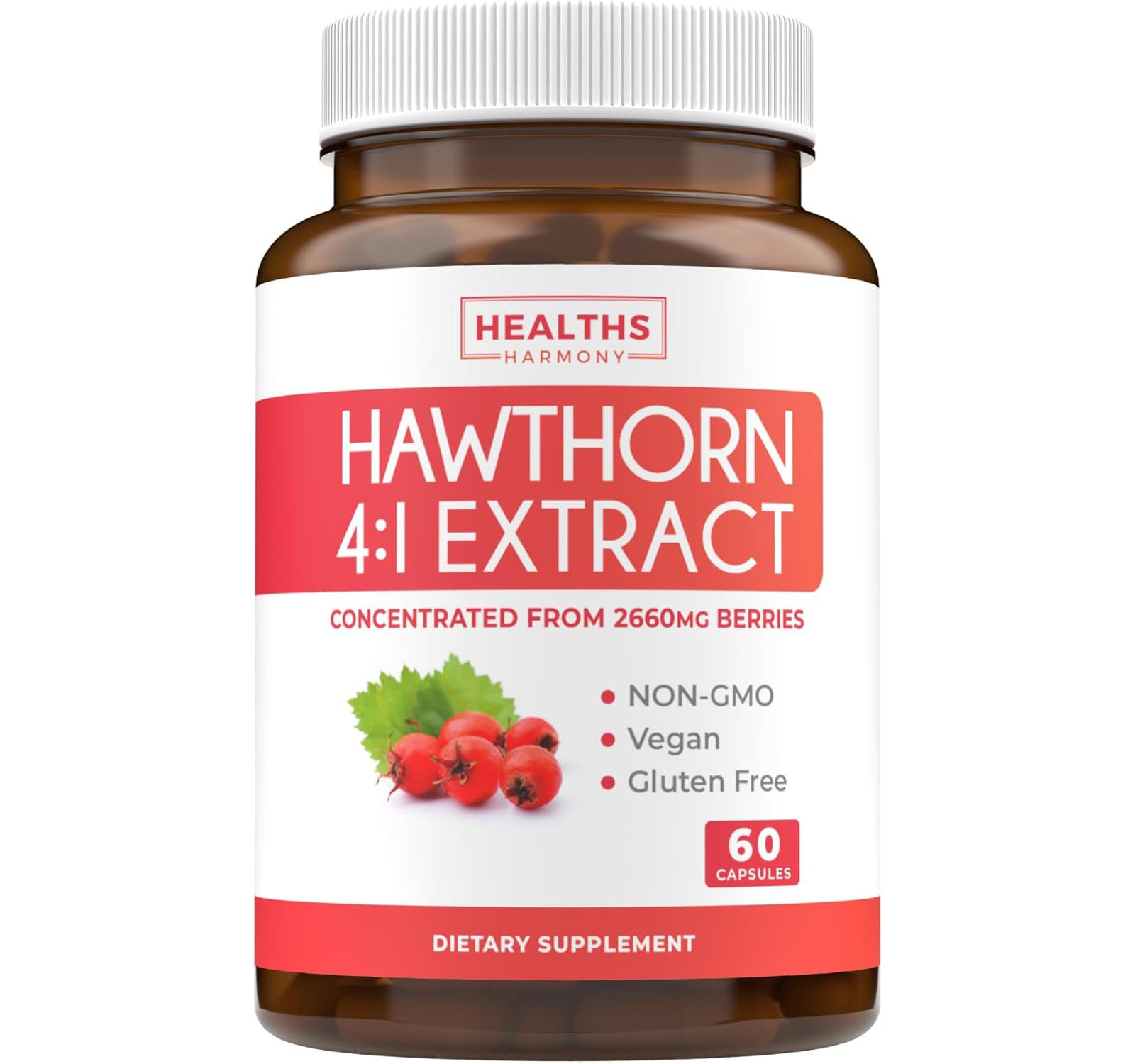Hawthorn Berry Capsules, для здоровья сердечно-сосудистой системы и иммунитета, экстракт 4:1, Health's Harmony, 60 шт.