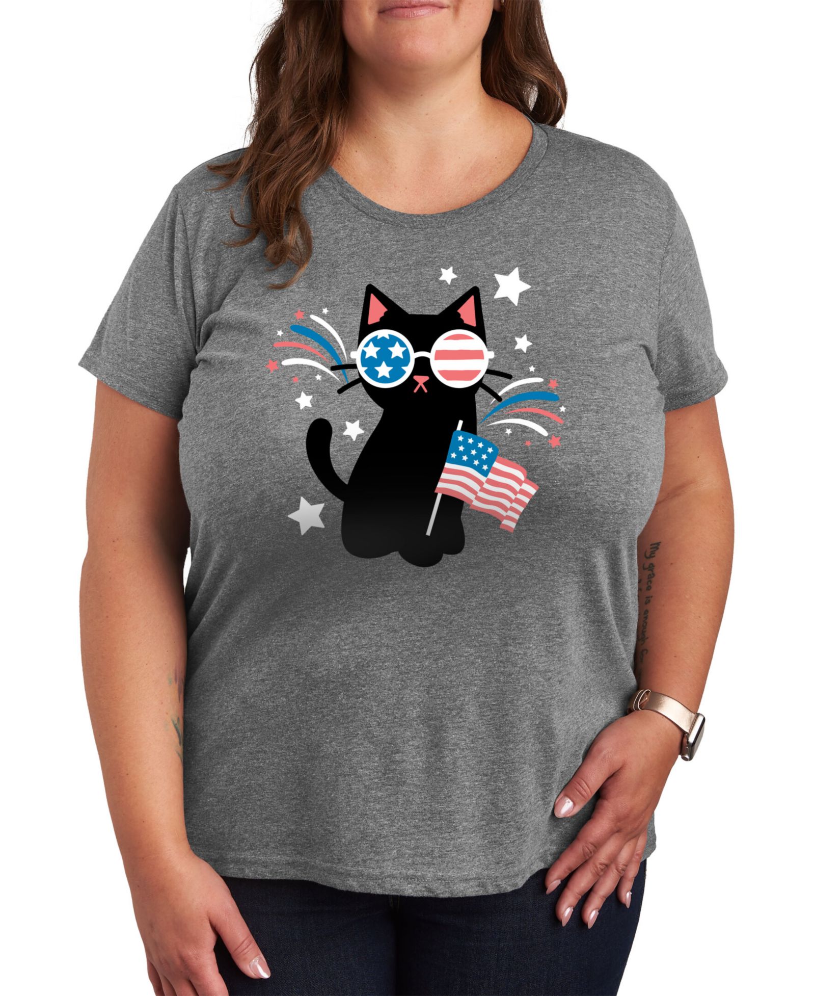 Женская футболка Hybrid Apparel Trendy Plus Size USA Cat Graphic