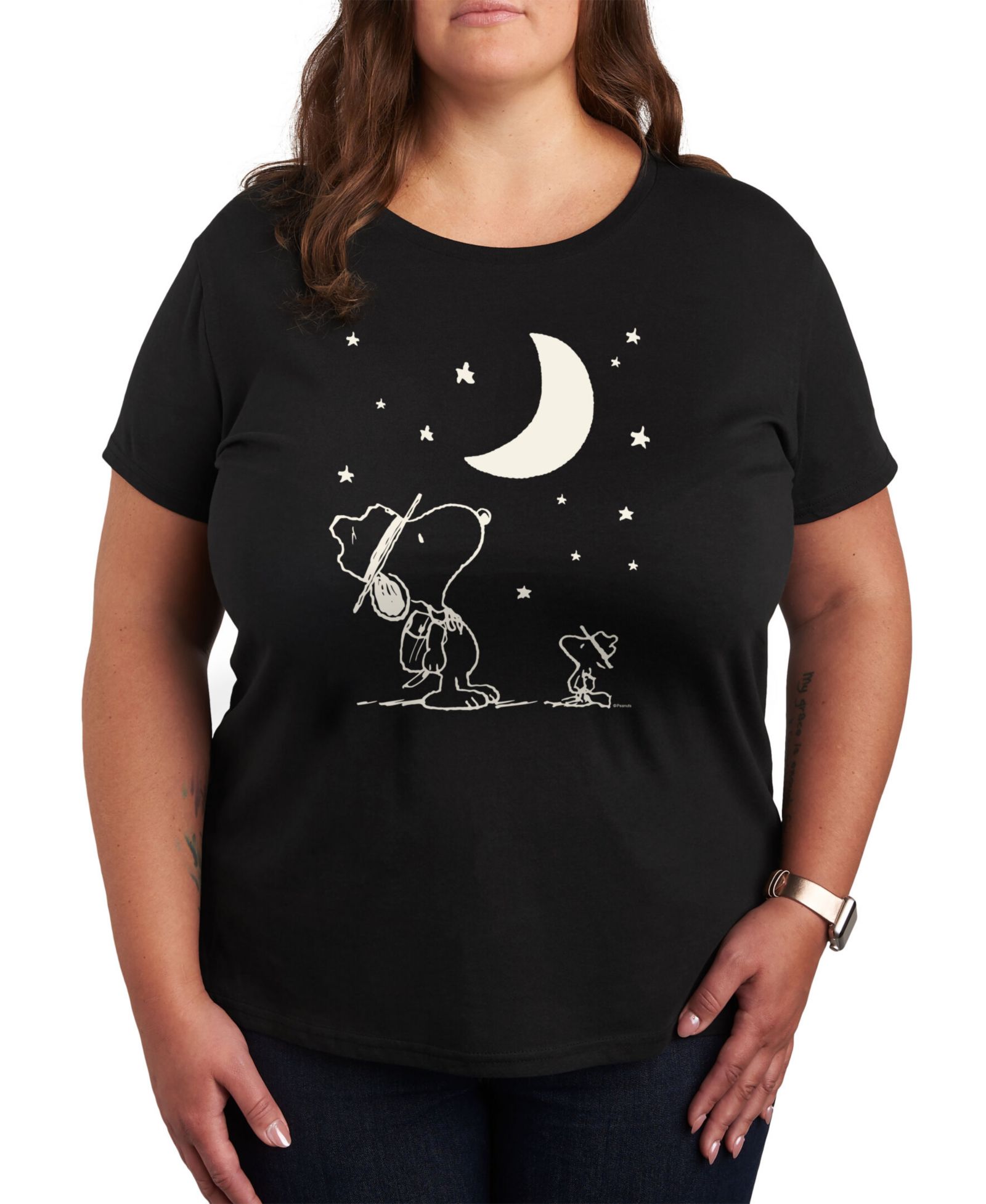 Hybrid Apparel футболка Peanuts Snoopy & Woodstock Moon and Stars, Plus Size