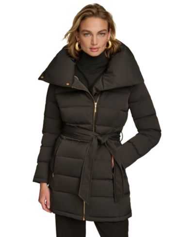 Donna Karan New York Женская стеганая куртка-пуховик с асимметричным поясом