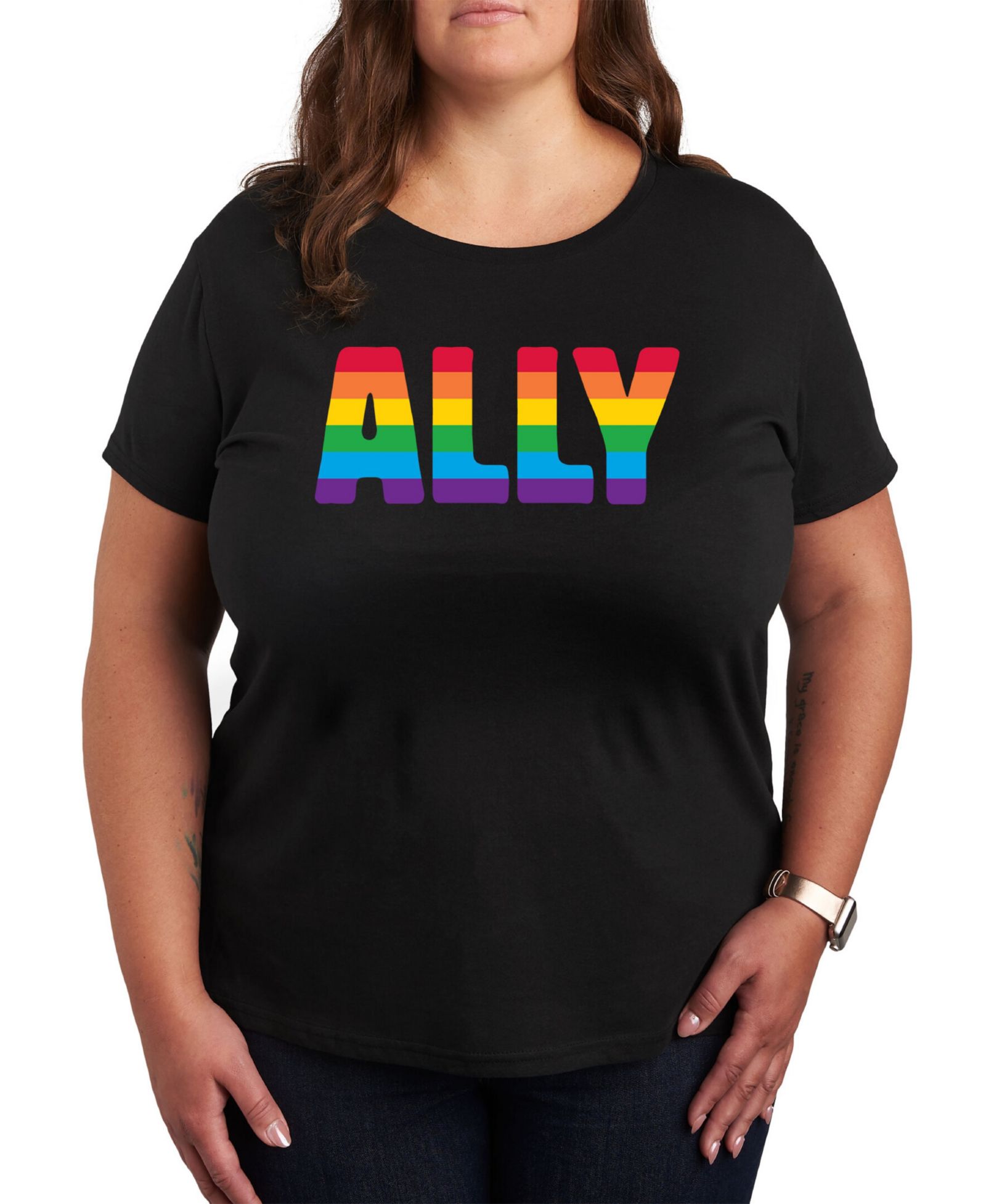Hybrid Apparel Женский графический топ Pride Rainbow Ally, Plus Size