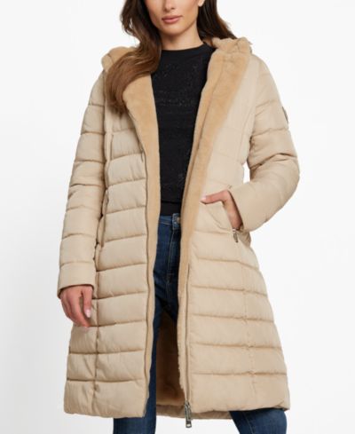 GUESS Женский Faux-Fur-Lined Hooded Puffer Coat