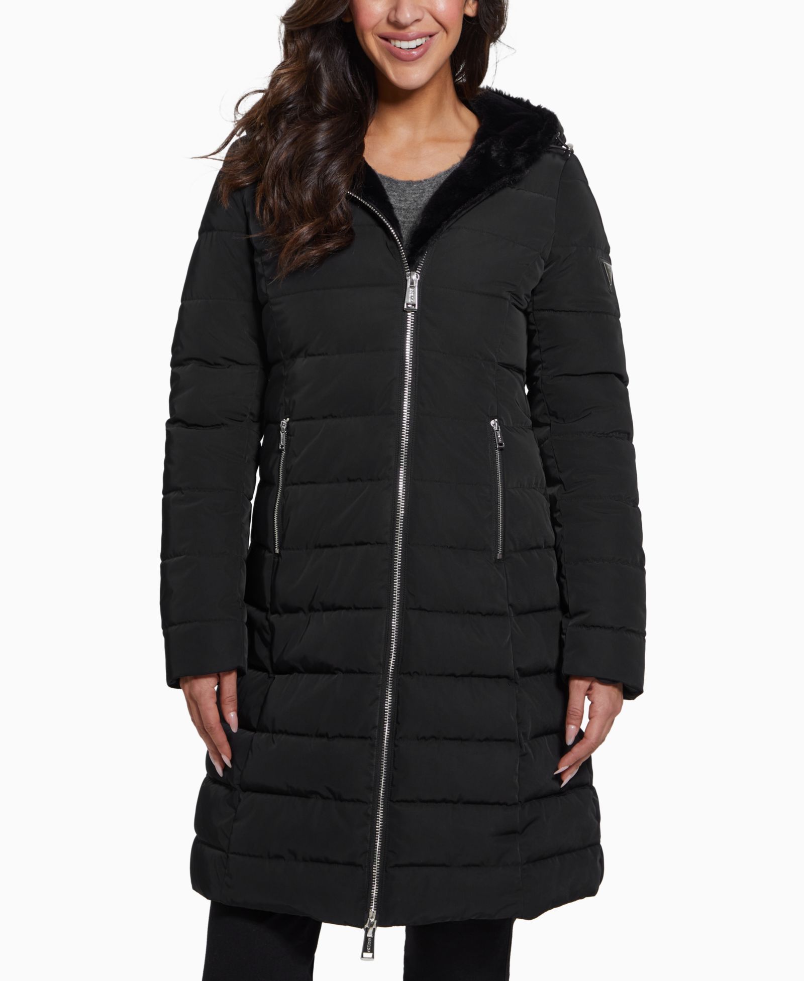 GUESS Women's Faux-Fur-Lined Hooded Puffer Coat