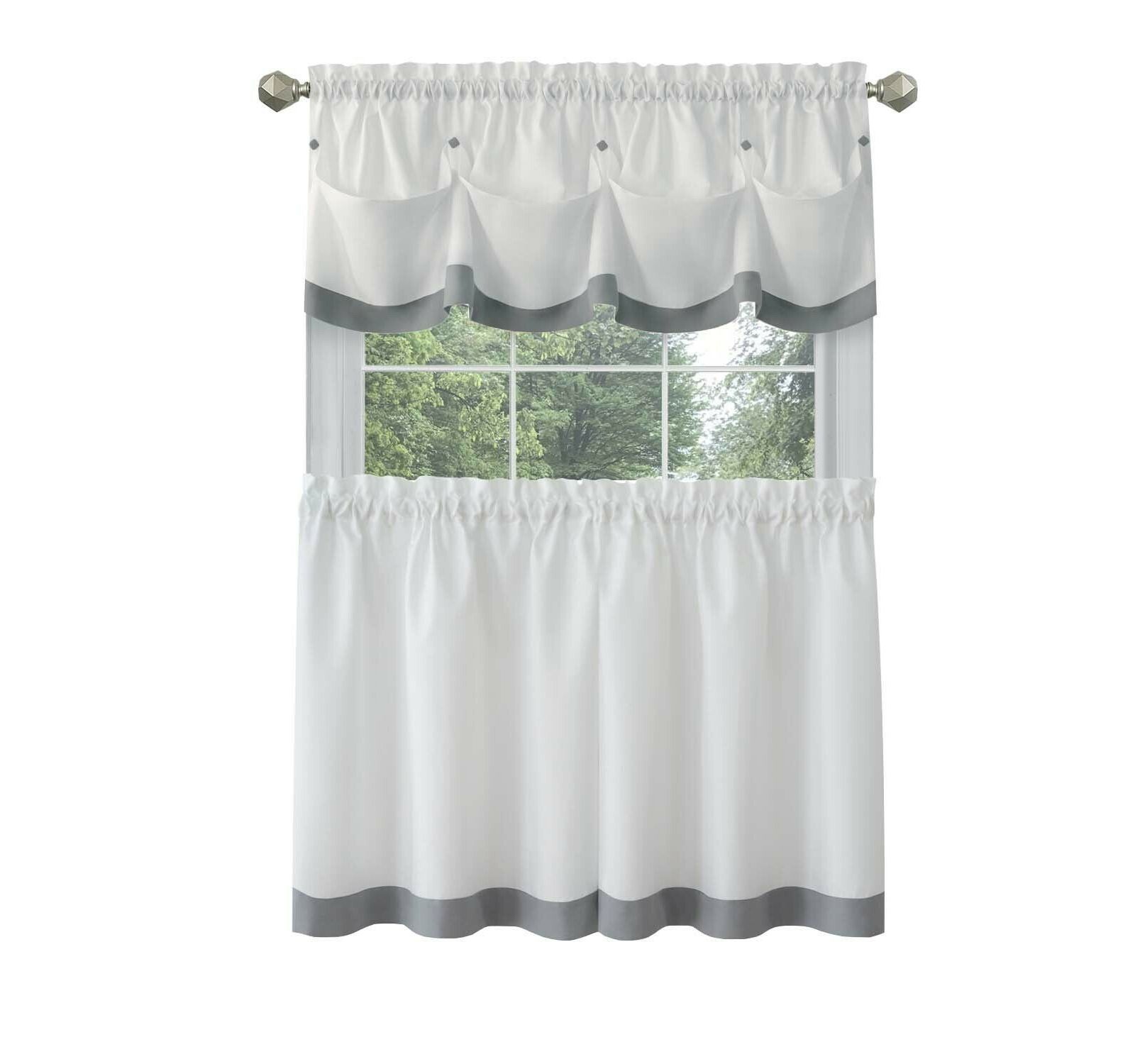 Kate Aurora Mystic Seaport Watercolor Rod Pocket Complete 3 Piece Cafe Kitchen Curtain Tier and Valance Set - Spice